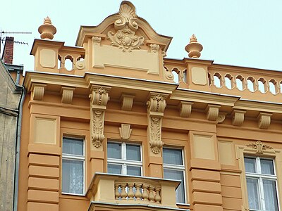 Roof is topped with balustrade