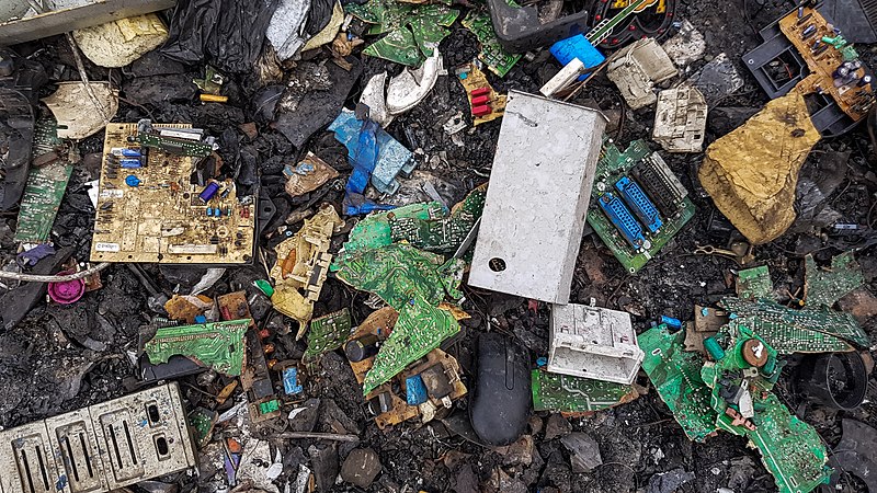 Accumulation of discarded electronic parts. 