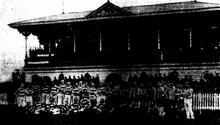 British Lions and South Melbourne in front of the grandstand at the South Melbourne Cricket Ground. England and South Melbourne in front of the grandstand at the South Melbourne Cricket Ground in 1888 from The Age 29 April 1933 pg 18.png