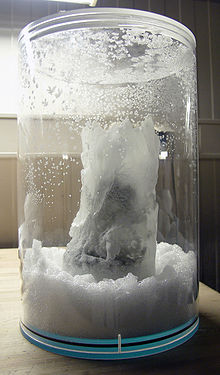 End of the EDML ice core from a depth 2775 m; consists of meltwater which has formed at the basis of the ice sheet; the core was drilled 2002-2004 through the Antarctic ice sheet in the area of Dronning Maud Land by the project EPICA Epica-dml end hg.jpg