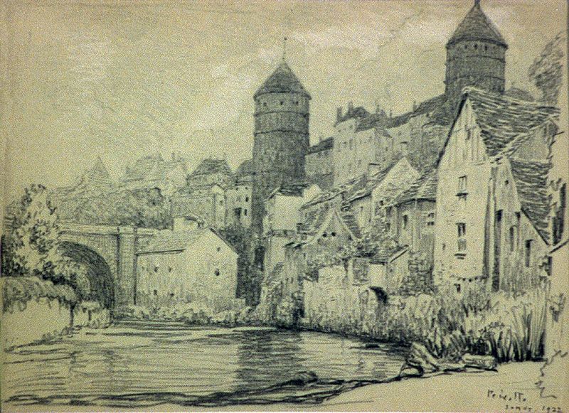 File:Ernest Peixotto, Fortified town by river, France, 1922.jpg