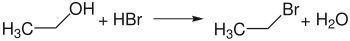 Ethanol and hydrogen bromide react to form ethyl bromide and water