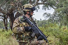 Italian Lagunari reconnaissance soldier with the ARX160 SF Exercise TRIDENT JUNCTURE (22804826445).jpg
