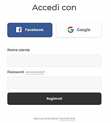 Esempio di form che permette l'accesso social