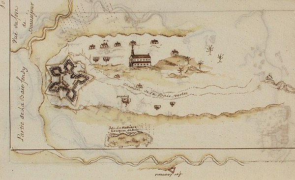 Fort Beauséjour at the Isthmus of Chignecto. The French built the fort in 1751 in an effort to limit British expansion into continental Acadia.