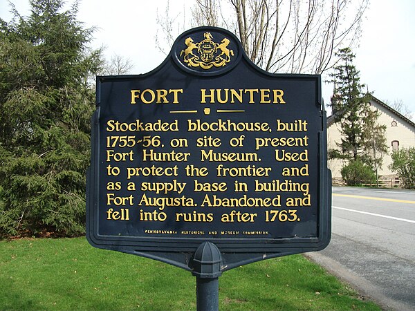 Historical marker on the site of Fort Hunter.