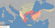 The path of the Fourth Crusade and the political situation of what once was the Byzantine Empire in 1204 AD. Fourth Crusade and foundation of the Latin Empire.png
