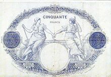 50 francos azul 1884, cara reverso