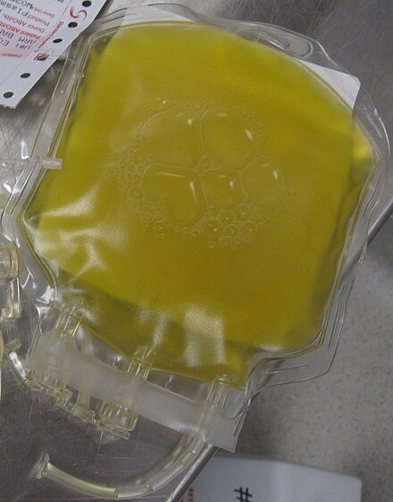 A bag containing one unit of fresh frozen plasma