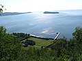 The Grand Portage depot and dock as seen from the top of Mount Rose.