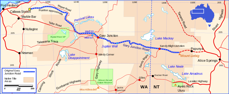 Map of the original Gary Junction Road 1350 km in length.