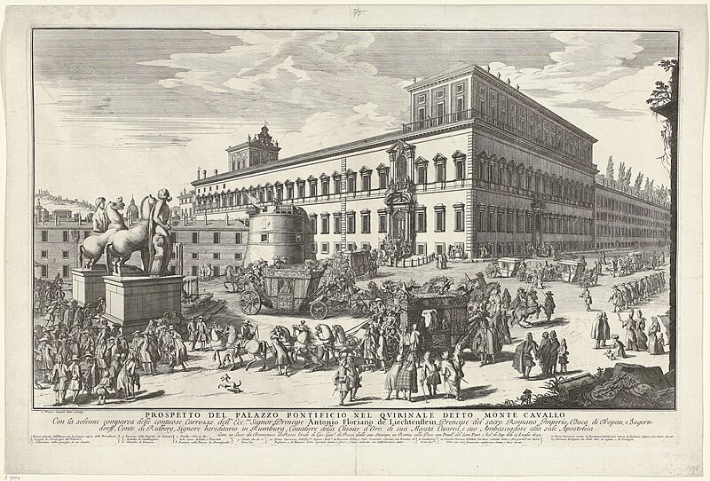 File:Gezicht op het Palazzo del Quirinale op de Quirinaal te Rome Prospetto del Palazzo Pontificio nel Qvirinale detto Monte Cavallo (titel op object), RP-P-1883-A-7024.jpg