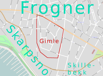 Gimle (in red) within Frogner Gimle kart.png