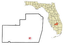 Glades County Florida Sisällytetyt ja rekisteröimättömät alueet Moore Haven Highlighted.svg