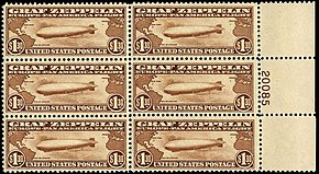 Plate Block of six stampsA plate block is a portion of four or more stamps taken from a complete sheet of stamps, in 'block' form, including a margin with a plate number that designates a particular printing run.