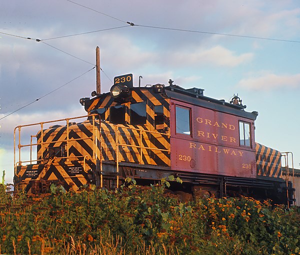 Grand River Railway locomotive 230 in September 1963, after the end of passenger service and dieselization of the line.