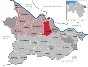 Poziția Gusborn pe harta districtului Lüchow-Dannenberg