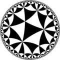 Tiling of the hyperbolic plane by triangles: π/3, π/5, π/5 Generated by Python code at User:Tamfang/programs.