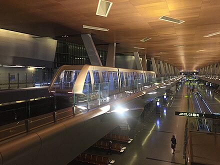 The monorail runs inside the airport building connecting the south and north end of the terminal.