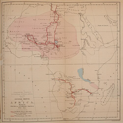 Route of Barth's journey through Africa between 1850 and 1855