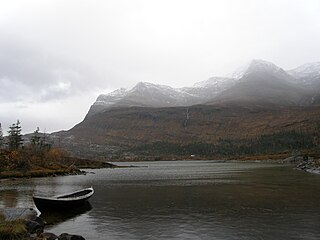 Helgåvatnet lake in the municipality of Rana in Nordland county, Norway