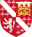 Arms of John Howard, 1st Howard Duke of Norfolk, showing the unaugmented Howard Arms (I & IV), quartering the arms of Thomas of Brotherton (II) and the arms of Mowbray (III): Gules, a lion rampant argent.