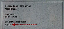 Label in a gallery indicating the object's accession number. Hunter Museum Label.jpg
