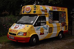 A 1999 Ford Transit ice cream van at Heath Village Fete, Derbyshire, England.