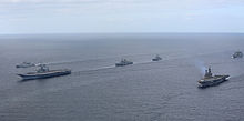 Indian Navy flotilla with aircraft carriers Vikramaditya and Viraat.