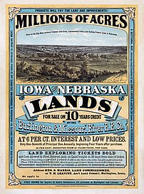 Affiche publicitaire américaine datant de 1872, promouvant la vente de terres en Iowa et au Nebraska. (définition réelle 2 604 × 3 504)