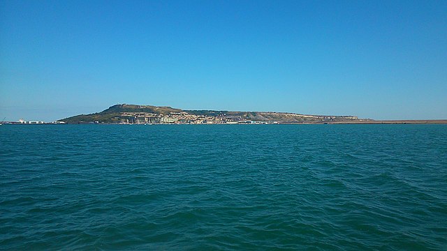 The Isle of Portland viewed from Portland Harbour