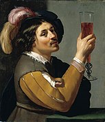 ワインのグラスを持つ若い男、(1635/1640)、個人蔵