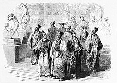The members of the First Japanese Embassy to Europe (1862) visiting the 1862 International Exhibition.