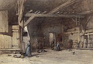 Bosboom, 1865-75: 'Interieur van een boerendeel', aquarel op papier