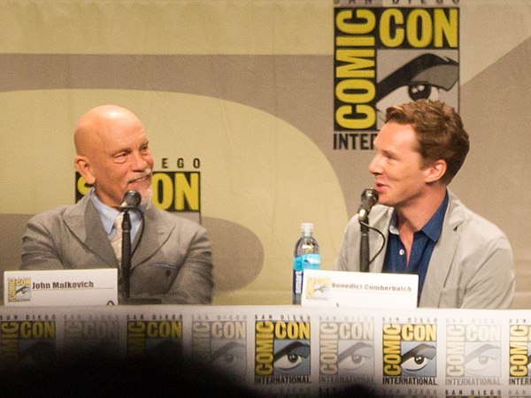 John Malkovich and Benedict Cumberbatch talking at the Penguins of Madagascar panel at the 2014 San Diego Comic-Con International
