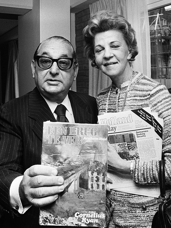 Levine and Cathy Ryan, widow of Cornelius Ryan, announcing the production of A Bridge Too Far in 1975