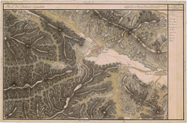 Gilău pe Harta Iosefină a Transilvaniei, 1769-1773.(Click pentru imagine interactivă)