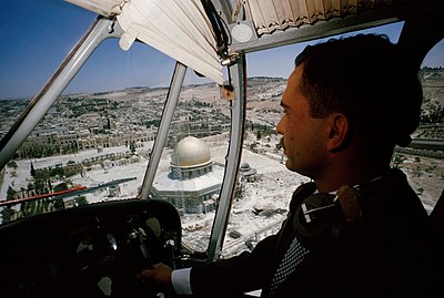 King Hussein of Jordan flying over the Temple Mount in East Jerusalem when it was under Jordanian control, 1965.