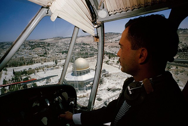 King Hussein flying over the Temple Mount in Jerusalem when it was under Jordanian control, 1965