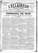 Éclaireur-lehden artikkeli Nizzan karnevaaleista vuodelta 1887.