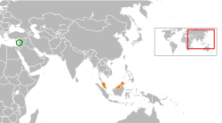 Carte indiquant les emplacements du Liban et de la Malaisie