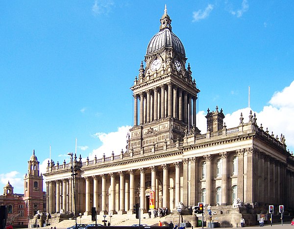 Leeds Town Hall, an example of Victorian architecture. It was built for Leeds Corporation between 1853 and 1858