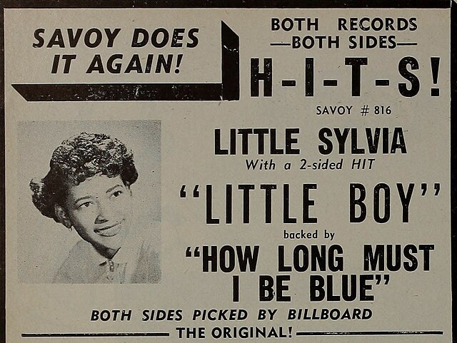 Advertisement for Little Sylvia's debut single, September 8, 1951