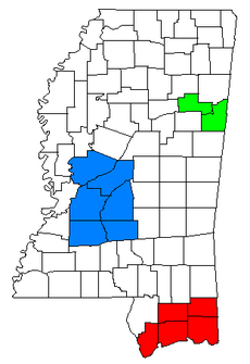 Combined statistical areas of Mississippi.
Jackson-Yazoo City CSA
Columbus-West Point CSA
Gulfport-Biloxi-Pascagoula CSA MS CSAs.png