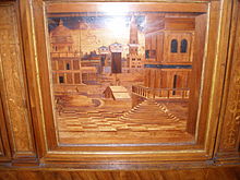 Modern replica of a wooden inlay panel by Antonio della Mola for the Appartamento della Grotta. Mantua 2013 021.jpg