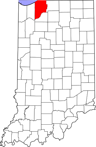 Location of LaPorte County in Indiana Map of Indiana highlighting LaPorte County.svg