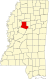 Harta statului Mississippi indicând comitatul Carroll