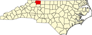 Mapa da Carolina do Norte com destaque para o condado de Surry