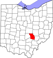 Kort over Ohio med Perry County markeret