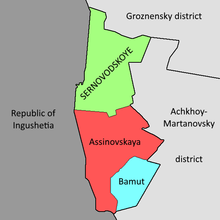 Map of Sunzhensky District (after 8 Sep 2019). Bamut is in the south-east Map of Sunzhensky District, Chechnya (rural settlements) after 8 Sep 2019.png